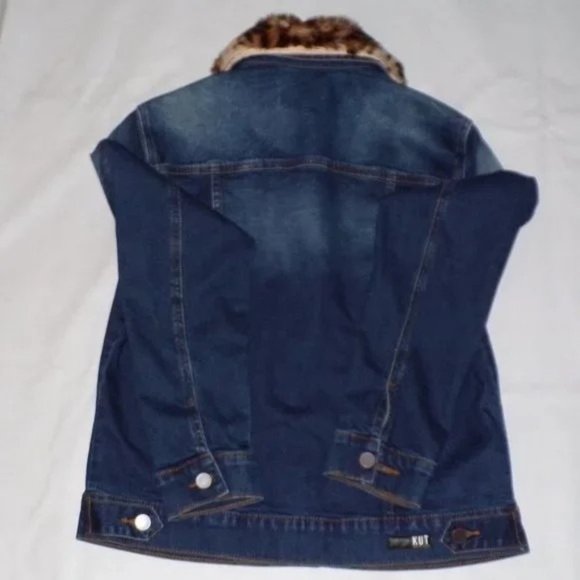🆕KUT from the Kloth Jean Jacket Denim Blue Leopard Collar Small - Picture 10 of 11
